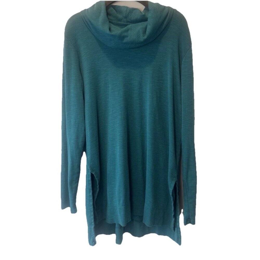 J Jill Womens Teal Green Pima Cotton Cowl Neck Long Sleeve Knit Top M Casual
